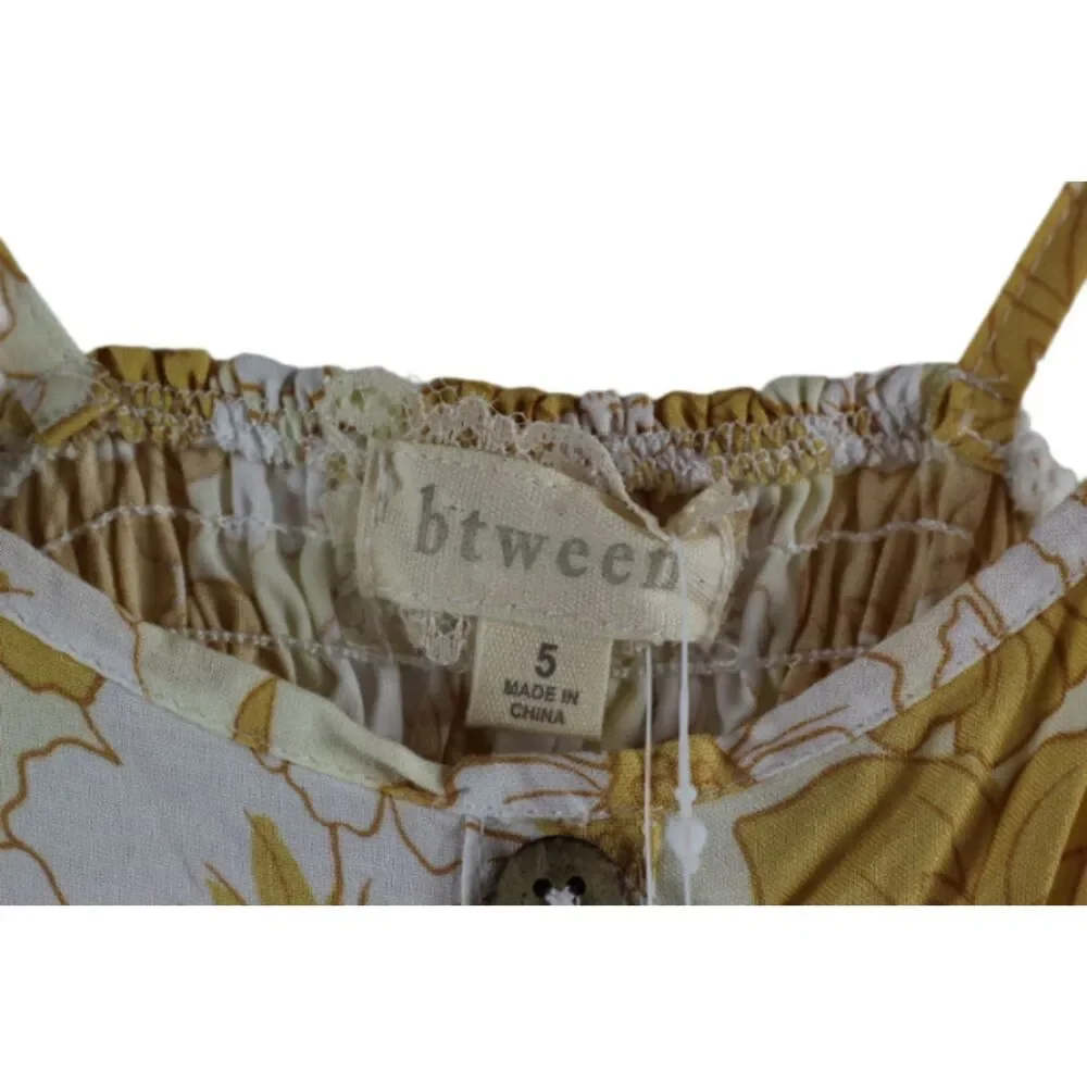 Btween Yellow White Girls Summer Floral Dress w/ Headpiece Spaghetti Strap 5 030